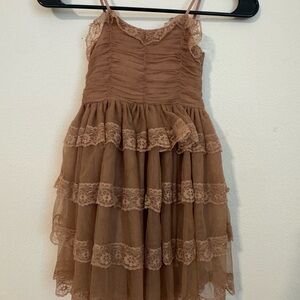 Kids Noralee Brown Lace Tiered Tulle Dress